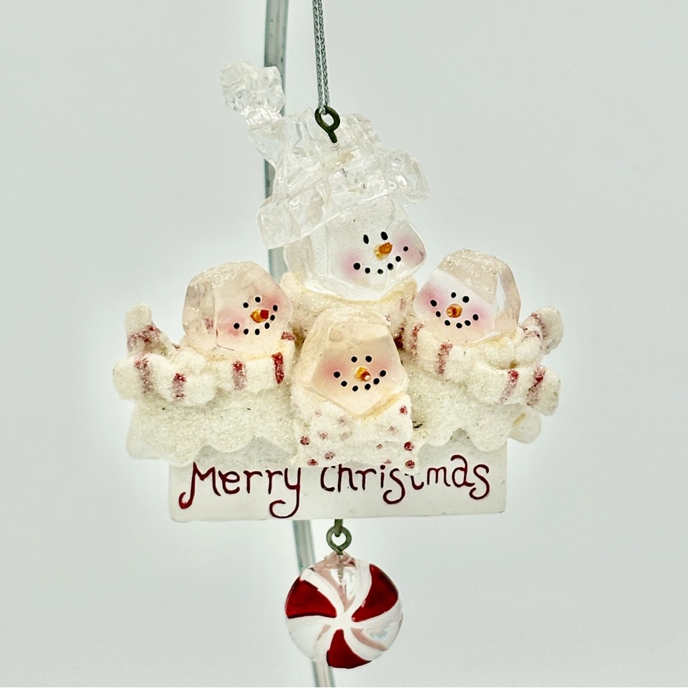 New Festive Snowman Family Christmas Ornament w Peppermint Charm JCPenny
